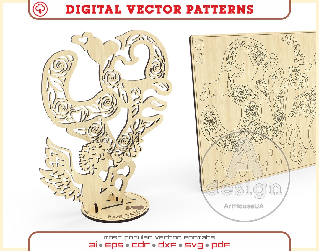 Valentines Day Card 3D Puzzles Laser Cut Vector File, Valentines Day ...