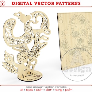 Valentijnsdag kaart 3D puzzels laser gesneden vector bestand, Valentijnsdag souvenir kaart Glowforge SVG, Valentijnsdag decor geschenk laser gesneden DXF