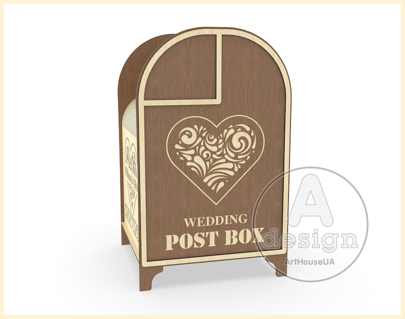 Tarjeta de boda Post box vector SVG archivo corte láser y usuario Glowforge, caja de recepción de boda, caja de tarjeta de dinero de caja de correo de regalo, titular de la tarjeta de boda imagen 3