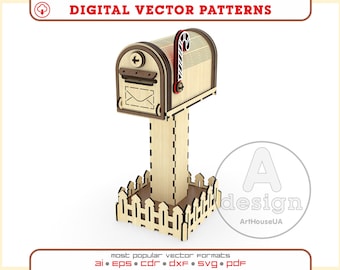 Letters to Santa Mailbox SVG file laser cutter machines and Glowforge, Christmas Santa Claus Mail Box, North Pole Express box, Post Box file