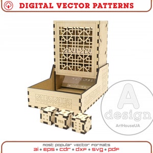 Würfelturm, Holz Würfelturm, Würfelturm Projekt, Würfelturm Laser geschnittenes Modell, Würfelturm Vektormodell, Sperrholz Würfelturm, CNC Datei, DT-1