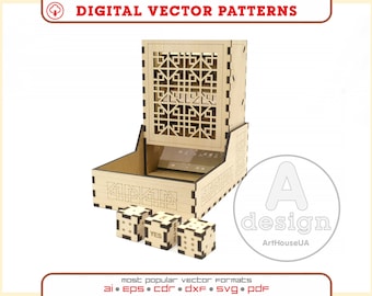Dice Tower, wood Dice Tower, Dice Tower project, Dice Tower laser cut model, Dice Tower vector model, plywood Dice Tower, Cnc file, DT-1