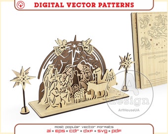 Christmas card 3D Puzzles laser cut vector file. Christmas greetings vector, Christmas souvenir card Glowforge SVG, Christmas decoration SVG