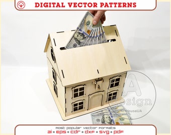 Wedding house card box SVG laser cut file wooden bridal money holder box