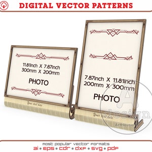 Photo frame vector file for laser cut and Glowforge users ready SVG, Modern photo holder file, Picture frame stand, Photo table stand Ver.11
