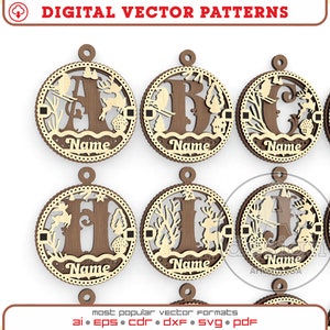 Adornos de árbol de letras del alfabeto navideño A-Z con 3 cajas diferentes de archivos vectoriales cortados con láser, decoraciones personalizadas para árboles de Navidad, Ver.22