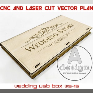 Photo USB box vector, Wedding Box for photo and USB flash drive, Box laser cut vector pattern, Glowforge file SVG, Memory box vector file