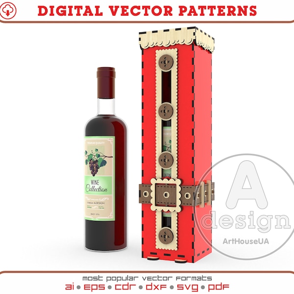 Wine box laser cut vector file, Сhristmas wine box, Wine box holder, Wine box bag, Box for wine bottles, Wine box  SVG file, Ver.91