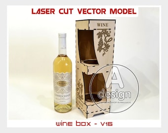 Wine box laser cut vector file, Wine bottle holder, Wine box laser ready SVG file, Plywood wine box, Wooden line box, Bottle stand, Ver.16