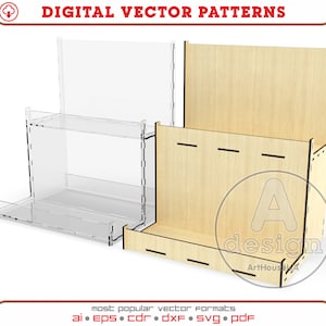 Craft Stand Display Lasercut Svg vector file, Merchandise Tiered Shelving for Glowforge, Countertop retail display stand for sticker card