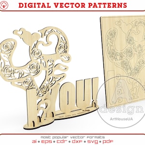 Valentinstag Karte 3D Puzzles Vektor Datei, Valentinstag Andenken Karte Glowforge SVG, Valentinstag Dekor Geschenk Laser cut DXF