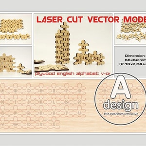 English alphabet. Laser cut vector model. Instant download. Wood english alphabet. Puzzles english alphabet. Wood puzzle. V-01