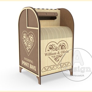 Tarjeta de boda Post box vector SVG archivo corte láser y usuario Glowforge, caja de recepción de boda, caja de tarjeta de dinero de caja de correo de regalo, titular de la tarjeta de boda imagen 6