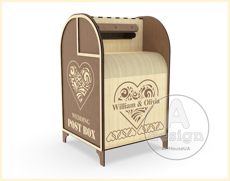 Tarjeta de boda Post box vector SVG archivo corte láser y usuario Glowforge, caja de recepción de boda, caja de tarjeta de dinero de caja de correo de regalo, titular de la tarjeta de boda imagen 6