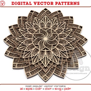 Mandala laser cut vector file DXF, Mandala Scroll Saw file PDF, Multilayer Mandala Glowforge SVG, Mandala for Cricut and Silhouette, MPA026