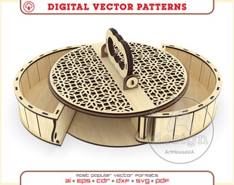 Caja circular de madera lista para vector para Glowforge SVG, archivo láser de caja de regalo, vector de caja de joyería, caja con compartimento de almacenamiento, organizador para tus cosas