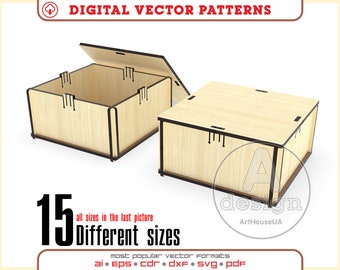 15 Sizes Storage Box SVG Bundle Laser Cut Files with Flip Top Lid