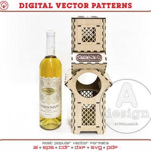 Wine box laser cut vector file, Wine bottle holder, Wine box laser ready SVG file, Plywood wine box, Wooden line box, Bottle stand, Ver.42