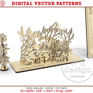 Weihnachtskarte 3D Puzzles lasergeschnittene Vektordatei. Weihnachtsgrüße vektor, Weihnachtssouvenirkarte Glowforge SVG, Weihnachtsdekoration SVG