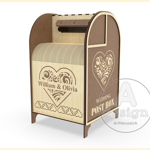 Tarjeta de boda Post box vector SVG archivo corte láser y usuario Glowforge, caja de recepción de boda, caja de tarjeta de dinero de caja de correo de regalo, titular de la tarjeta de boda imagen 4