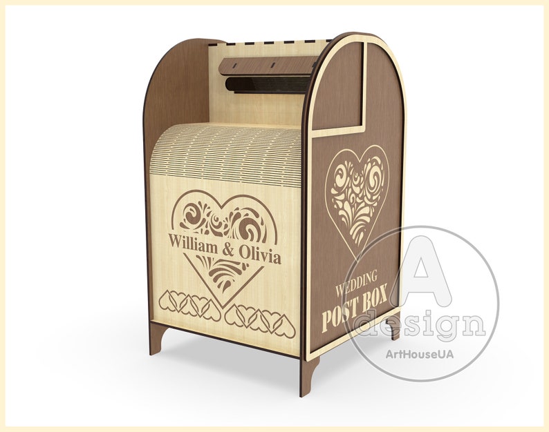 Tarjeta de boda Post box vector SVG archivo corte láser y usuario Glowforge, caja de recepción de boda, caja de tarjeta de dinero de caja de correo de regalo, titular de la tarjeta de boda imagen 4