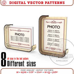 Fotolijst lasergesneden vectorbestand, fotolijst Glowforge klaar SVG-bestand, moderne fotohouder, fotolijststandaard, fototafelstandaard BVer.21