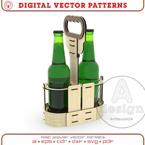 ビールホルダーボックスベクターファイルレーザーカットマシン、ビールボトルホルダー、ビールキャリア、ビールトート、ビールキャディ、ビールトレイ、ビールディスプレイ、Ver.4