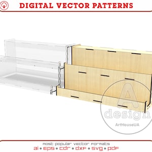 Craft Stand Display Lasercut Svg vector file, Merchandise Tiered Shelving for Glowforge, Countertop retail display stand for sticker card