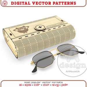 Glasses case vector file, Wooden case for sun glasses, Eyeglass wood case for laser cutting DXF, Glasses case SVG files for Glowforge users