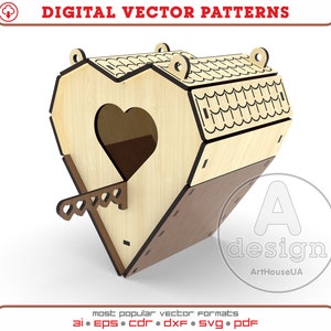 Birdhouse laser cutting vector file and ready SVG Glowforge, Dewdrop bird nest box vector, Birdhouse laser cut pattern Dxf,Pdf,Cnc - Ver.10
