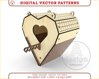 Laser Cut Wooden Birdhouse SVG Vector File, Garden Bird House DIY Digital Download Project