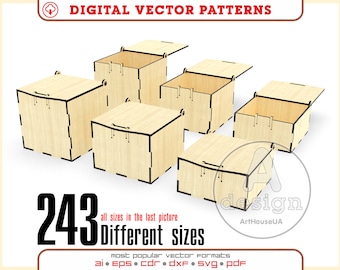 243 Different sizes boxes with flip up lid vector file for laser cut , Storage box bundle SVG, 243 Gift Boxes bundle files