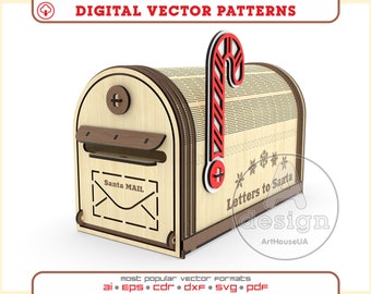 Letters to Santa Mailbox SVG file laser cutter machines and Glowforge, Christmas Santa Claus Mail Box, North Pole Express box, Post Box file