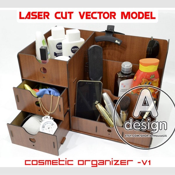 Make-up Organizer Laser geschnitten, Vektordatei, Kosmetik Aufbewahrungsbox Lippenstift Halter Box SVG DXF