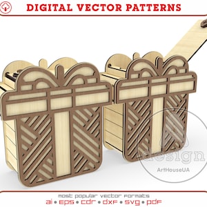 Geschenkdoos Glowforge klaar vector SVG-bestanden, kerstcadeaudoos vector voor lasergesneden DXF, doos voor snoepjes vector, geschenkdoos lasergesneden patroon