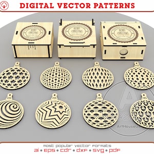 3D Illusion Weihnachtsbaumschmuck, Weihnachtsbaumschmuck, Neujahr 3D-Dekor, Weihnachten laser cut Vektor, Glowforge SVG-Datei, Weihnachtsbox.