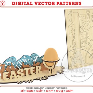 Osterkarte 3D Puzzles Eierhalter, DXF Ostergrüße, Souvenir Karte Laser, Osterei Tray Vektor, Osterkarte Glowforge Laser SVG Datei