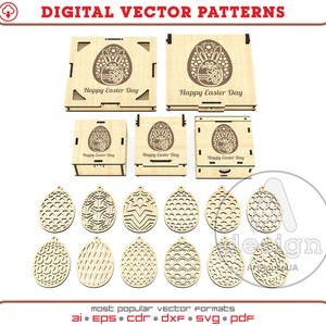 Easter Eggs vector for laser cut, Different Easter boxes for egg, Easter Egg holder, Easter Egg tray, Easter Egg and box Glowforge SVG Ver.1
