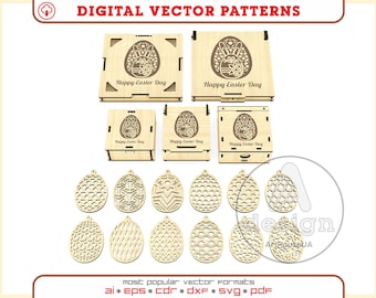 Easter Egg and Box Bundle Laser Cut File, Wooden Storage Tray Set, SVG DXF Vector Collection,