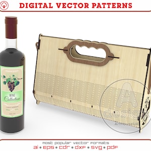 File vettoriale tagliato al laser della scatola del vino, portabottiglie di vino, file SVG pronto per il laser della scatola del vino, scatola del vino in compensato, scatola della linea in legno, portabottiglie, Ver.49