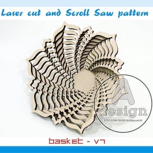 Bowl laser cut vector file DXF, Basket vector, Dish for fruit vector, Plate for sweets or cookies Glowforge SVG, Bowl Scroll Saw pattern PDF