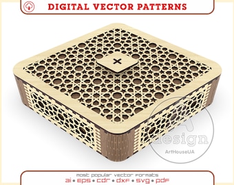 Wooden box vector, Gift box laser cut, Plywood box laser pattern, Candy Box vector, Glowforge files, Laser cut files Dxf,Pdf,Svg,Cnc, V2-SM