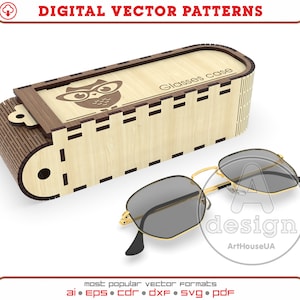 Glasses case vector file, Wooden case for sun glasses, Eyeglass wood case for laser cutting DXF, Glasses case SVG files for Glowforge users
