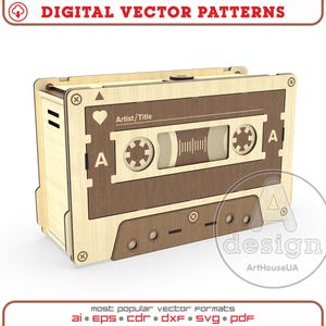 Holz Geldbörse wie Retro Kassette Vektor SVG-Datei für Laserschnitt, Handtasche vektor, Abendtasche, Schultertasche, Clutch Geldbörse Datei, Ver.104