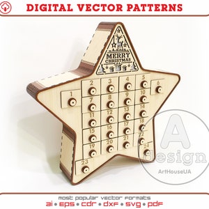 Advent calendar laser cut vector file, Christmas Advent Calendar, Christmas Advent Calendar 24 drawers, Christmas decoration, Ver.1