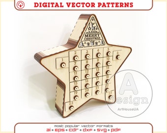 Advent calendar laser cut vector file, Christmas Advent Calendar, Christmas Advent Calendar 24 drawers, Christmas decoration, Ver.1