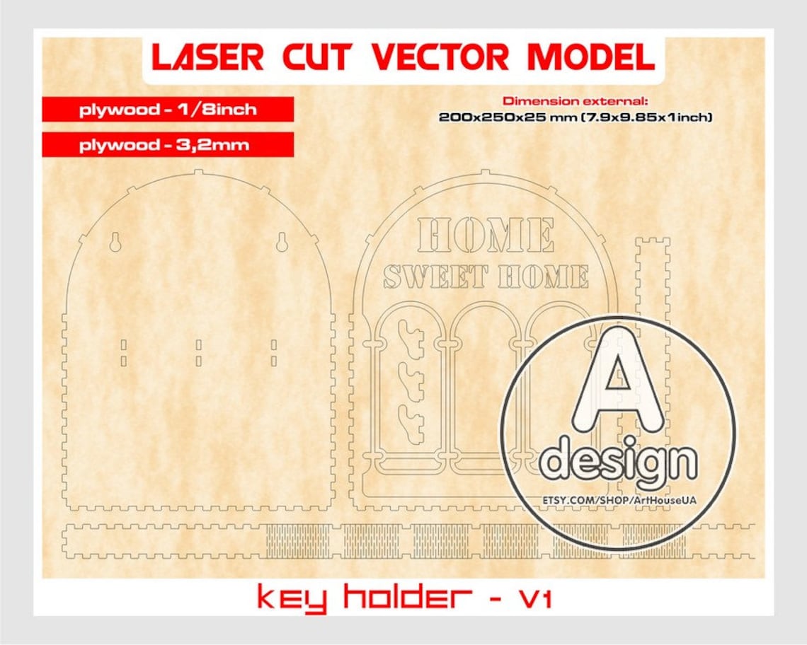 Key Holder Plywood Key Holder Key Holder Laser Model Key Etsy