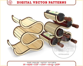 Tabletop Wine Rack SVG Laser Cut File, Bottle and Glass Holder Wooden Storage