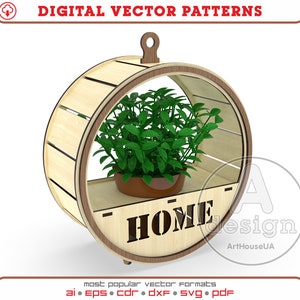 Hängender Blumenampel für Blumen Vektor Datei DXF, Hängender Übertopf Laser geschnitten SVG, Blumen Aufbewahrungskorb fertig SVG Dateien für Glowforge Benutzer