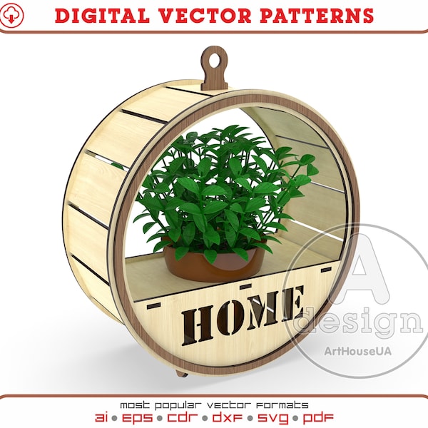 Pendant garden stand for flowers vector file DXF, Hanging planter laser cut SVG, flowers storage basket ready SVG files for Glowforge user